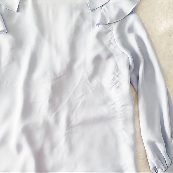 Zara Soft Blue Ruffle Neck Button Down Flared Sleeve Blouse - Picture 10 of 11